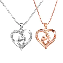 Pendant Necklaces Love Mom Romantic Mother Day Gift Rhinestone Heart Necklace Women's For Mum Grandmother Girlfriend Wife Her