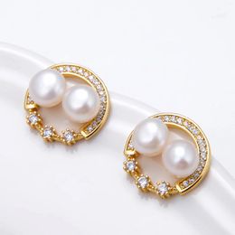 Stud Earrings Design Korean Zircon For Women Classic Round Freshwater Pearl Dangle Earring Set 2024 Trendy Female Jewellery
