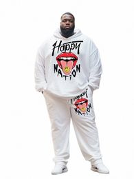 Zooy L-9xl Erkekler Artı Boyut Persal Graffiti Carto Hip Hop Özet Poker Sokağı Renk Bloklu Hoodie Sweatpants Set T3LO#