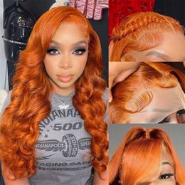 Имбирный фронт 13x4 HD Body Wave Lace Frontal Wigs Человек, предварительно вырванные с детскими волосами на 180% плотности 88J парик