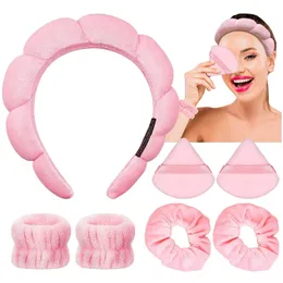 12Pack SPA Face Washing Hair Bands Makeup Tools Kits with Wristbands Cosmetic Sponge Pouffe High Top Sponge Headbands