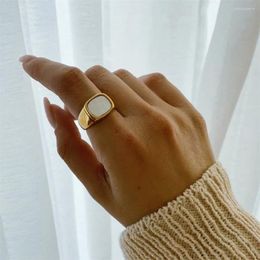 Cluster Rings RING Vintage Chunky Square Shell For Women White Gold Color Ladies Large Party Jewelry Accessories Gift Drop