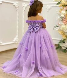 Girl Dresses Lavender Baby Princess Dress With 3D Flowers Puffy Birthday Wedding Kid Party Gown