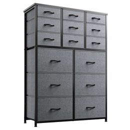 Enhomee 15 Dresser Tall with Wooden Top and Metal Frame, Large Bedroom Dressers & Chest of Drawers for Bedroom, Closets, Nursery, Living Room, Light Grey