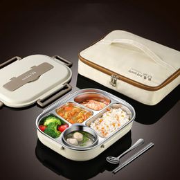 304 Stainless Steel Insulated Lunch Box Office Workers Sealed Portable with Bag Students Kids Commercial Bento Set 240312