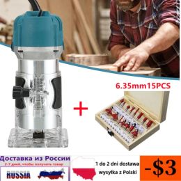 Trimmers 800W Electric Wood Router Woodworking Electric Trimmer Engraving Slotting Trimming Carving Router With 6.35mm Milling Cutter