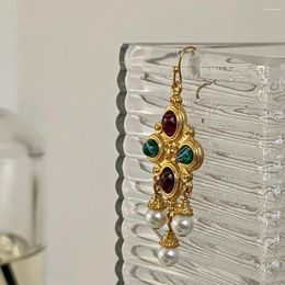 Dangle Earrings European And American Vintage Coloured Glass Pearl Pendant Accessories