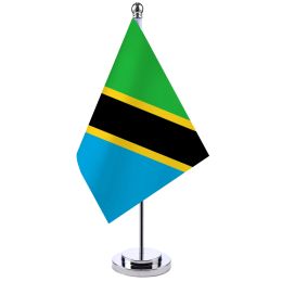 Accessories 14x21cm Office Desk Flag Of Tanzania Banner Boardroom Table Stand Pole The Tanzania National Flag Set Meeting Room Decoration