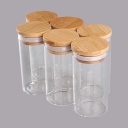 Jars 6 pieces 100ml Size 47x90mm Transparent Glass Bottles with Bamboo Caps Spice Storage Jars for Wedding Gift DIY Crafts