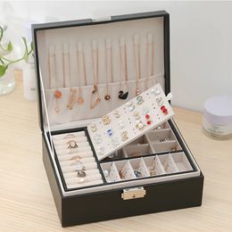 Doublelayer Jewellery Box Organiser Earring Ring Necklace Jewlery Display Storage Case with Lock for Jewellery Boxes and Packaging 240315