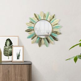 Mirrors Decorative Wall Mirror Iron Art Feather Mirror Wall Bohemian Style Modern for Bathroom Oranment for living room Home decor