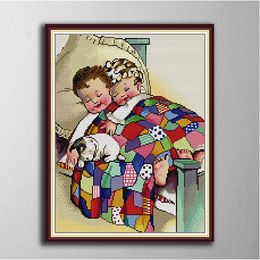 Brother and sister DIY cross stitch Embroidery Tools Needlework sets counted print on canvas DMC 14CT 11CT cloth, long-staple cotton cloth (more soft and endurable)