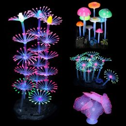Decorations Silicone Glow Fish Tank Decorations Plants with Simulation Silicone Coral Artificial Horn Coral Aquarium Ornaments Luminous