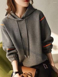 Women's Hoodies Grey Hooded Woman Clothing Graphic Striped Sweatshirt Top Nice Colour And E Cotton Novelty M