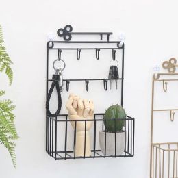 Rails Wall Mounted Mail and Key Holder 7 Hook Rack Organizer Pocket and Letter Sorter for Entryway Kitchen Home Office Decor