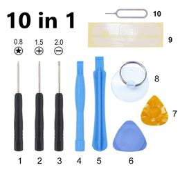 10 in 1 Repair Pry Opening Tools Kit With 5 Point Star Pentalobe Eject Pin Key For APPLE iPhone5 5s 5c 6G 6Plus 4 4s 3Gs 1000sets2114542