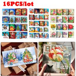 Stitch 4/16pcs Christmas Cards Diamond Painting Greeting Cards 5D Diamond Embroidery Diamond Mosaic Set DIY Holiday Christmas Gifts