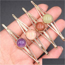 Hair Clips Barrettes Natural Rose Quartz Turquoise Stone Bobby Pin Decoration Jewelry Accessories Drop Delivery Hairjewelry Otcug