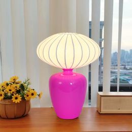 Pink Girl Heart Table Lamp Bedroom Children's Bedhead Ceramic Retro Atmosphere Decorative Light Fixture Fabric Shade Desk Lights