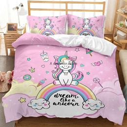 Cartoon Unicorn Pony Bedding Girls Kids Duvet Cover Lovely Comforter Linen Bed Set Cute Kawaii