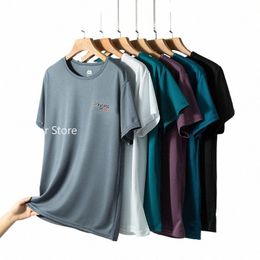 summer Ice Silk T-shirt Men's Cold Short Sleeve O-neck Stretch Quick-drying Breathable Sports Shirt T Shirt Men 30Kf#