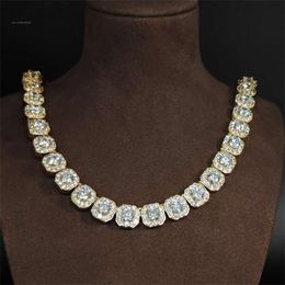 Sparkling Hiphop Clustered Gold Plated Ice Cube Necklace 12Mm Solid Sier Vvs Moissanite Tennis Chain