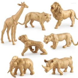 Bowls 7 Piece/Set Static Gold Edition Simulation Zoo Model Toys Decoration Lion Rhino Giraffe Gift Toy