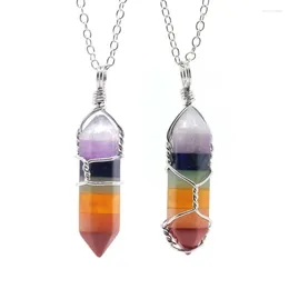 Pendant Necklaces KFT Natural Healing Crystal Quartz Chakra Reiki Pointed Wire Wrapped 7 Ckakra Stone Earring Necklace Jewelry Accessories