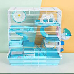 Cages Pet Hamster Cage Three Story Luxury Villa Elevated Ventilation Foundation Cage Hamster Cage Pet Guinea Pig Large Villa