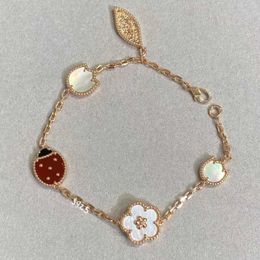 Brand charm Van High Edition Plum Blossom Necklace Female White Fritillaria Thick Plating Rose Gold Seven Star Ladybug Bracelet Ring Color Preservation With logo