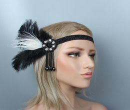 Headpieces 1920s Great Gatsby Black Bridal Headband feather Beauty Girl Feather Wedding Queen Tassel Prom Princess Birthday Party4280117