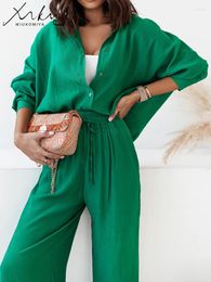 Women's Two Piece Pants Loose Pant Sets For Women 2 Pieces Shirts And Set Long Sleeve Shirt Wide Leg Suit 2024