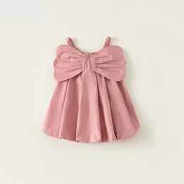 Girl Dresses Kids Clothing Girls Dress Summer Cotton Pink Beige Sleeveless Elastic Sling Butterfly Back Princess Flower Bud Ball Gown