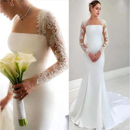 Ebi Plus Aso Arabic Size White Mermaid Lace Wedding Dress Sheer Neck Backless Bridal Dresses Gowns ZJ es