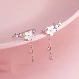 Dangle Earrings Trendy Sweet Pink Cherry Blossom Zircon Stone Drop For Women Girls Party Fashion 925 Sterling Silver Jewellery Gifts