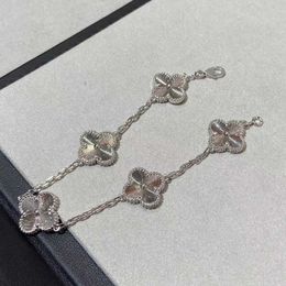 Brand charm 925 sterling silver Van laser four leaf clover bracelet plated with 18K white gold CNC precision high version handmade Jewellery