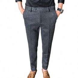 qj CINGA Novas calças de lã masculinas cinza outono / inverno calças grossas homens slim busin pantales hombre fi calças 28-36 p2ua #