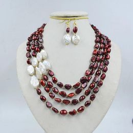 Necklace Earrings Set Exquisite/Beautiful 4-Row 9mm Natural Baroque Pearl Women's Jewellery