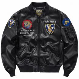 flying Jacket Men's Spring Autumn Motorcycle Leather Coat Loose Vintage Embroidered Jackets Ma1 Pilot Jacket x9mS#