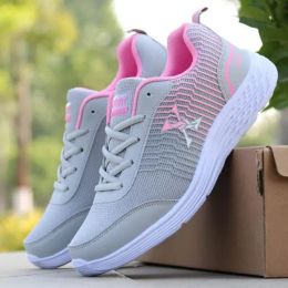 Boots Sports Shoes for Fitness for Women Lightweight Breathable Running Shoes Non Slip Knitted Pink Sneakers Soft SoleCasual Flats Gra