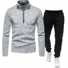 male Tracksuit Running Fitn Coat Sportswear Sweatpants Suits Half Zip Turtleneck Sweater Pullover Mens Sets Sweatshirts+Pants P3uy#