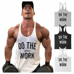 european Size Clothing Workout Vest Gyms Back Tank Top Men Bodybuilding Sleevel DO THE WORK Muscle NEW I4YY#