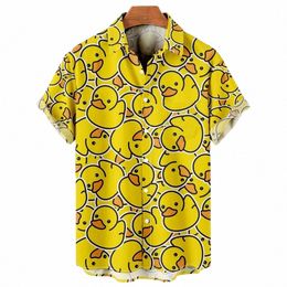 duck 3d Print Shirts Men Fi Hawaiian Shirt Short Sleeve Casual Beach Shirts Boys Single-Breasted Blouse Men's Clothing S8Xy#
