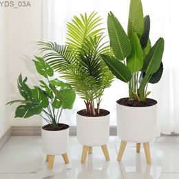Planters Pots Floor-standing Round Flower Pot Feet Herbs Self Watering Drainage System Bonsai For Plants With Wooden Legs Nursery Modern 240325