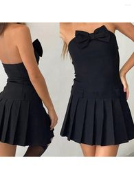 Casual Dresses Women Strapless Pleated Mini Dress Sexy Backless Tube Top Off Shoulder A-line Club Party Short