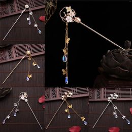 Hair Clips Chinese Hanfu Tiara Long Tassel Stick For Women Accessories Silver Color Flower Crystal Headpiece Hairpin Girl Jewelry