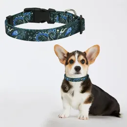 Dog Collars Safe Pet Collar Stylish Floral Pattern Set With Adjustable D-ring Safety Buckle For Outdoor Adventures Washable