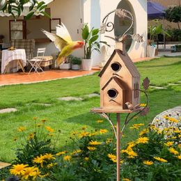 Garden Decorations Birdhouse Stakes Outdoor Metal Decoration Stake For Yard Decor