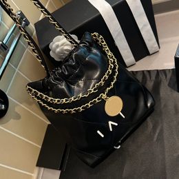 Women Designer Mini Black Garbage Bag 23cm White Letters Hardware Quilted Leather Gold Coins Charm Matelasse Chain Luxury Wallet Shoulder Cross Body Handbag