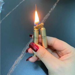 Lighters Double Stick Shaped Kerosene Lighter Brass Windproof Mini Retro Grinding Wheel Lighters Smoke Accesoires Cigarette Lighter 240325